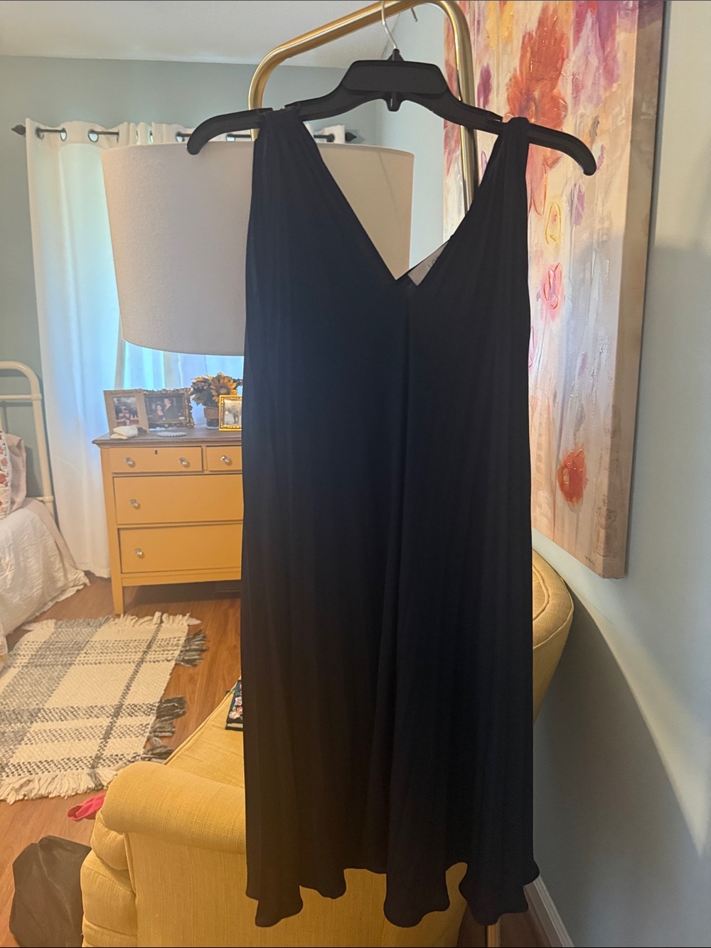 Navy blue V-Neck Sleeveless Women's swing Dress